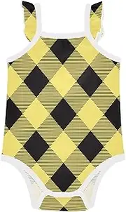 [FRODOTGV] Argyle Buffalo Plaid Yellow Black Girl Baby Cotton Bodysuits Soft Baby Sleeveless Undershirts for Toddler 3M