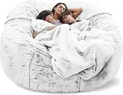 6/7/8 ft Big Sofa Bean Bag Chair, Washable Ultra Soft Corduroy Sturdy Zipper Beanbag Cover (No Filler), Sofa with Soft Micro Fiber Cover (Color : White, Size : 8ft)