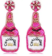 HZEYN Beaded Earrings Champagne Bottle Drop Dangle Earrings Handmade Champagne Earrings Fashion Jewelry