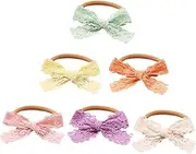 Kisangel 6pcs Bow Headbands for Soft Nylon Elastic Hair Accessories with Lace Detail Adorable Headdresses for Versatile Occasion