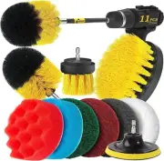 11pc Drill Brush Attachment Set Scouring Pads Power Scrubber Brush Cleaning Kit