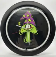 Round Black Clock with Purple Neon Light w/ Green Mushroom Wizard Yellow Stars