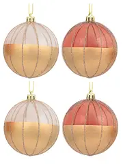 Gold With Rose Gold Or Clear & Gold Glitter Lines Christmas Baubles - 6 x 60mm
