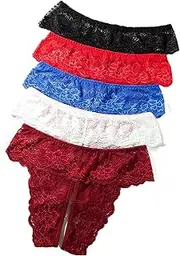 [Justgoo] Women's Sexy G-String Thong Panties Underwear Low Rise Briefs Bikini - Red, Cotton/70% Nylon/30%, 5 Count
