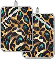 Pot Holders Blue Brown Animal Print Leopard, Kitchen Must Haves Silver Plated Quilted, Great for Cooking Baking BBQ