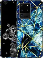 GlamCase for Samsung Galaxy S20 Ultra 5G, Samsung S20 Ultra Case - Geometric Marble Blue.New Printed Slim & Sleek Cute Plastic Protective Designer Back Phone Case/Cover for Galaxy S20 Ultra 5G