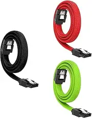 tunghey 3Pack SATA III Cable, 6Gbps Straight HDD SDD Data Cable, SATA 3.0 Nylon Braided Cable with Locking Latch for SATA HDD, SSD, CD Driver, CD Writer 0.5M