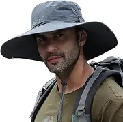 [Generic] Sun Hat Wide Brim UV Protection Foldable Bucket Hat for Fishing Hiking Camping 12CM Brim Light Grey