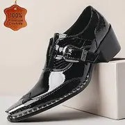 Men's Black Glossy Monk Strap Shoes - Premium Cowhide Double Buckle Formal Shoes for Special Occasions and Fashion-Forward Events