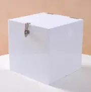 WHITE PLAIN SQUARE 24CM ACRYLIC WISHING WELL CARD MONEY GIFT BOX WITH LOCK & KEY
