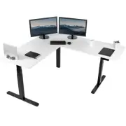 VIVO Electric Stand Up Corner Desk, White Table Tops, Black Frame