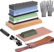 AmpEase Knife Sharpening Stone Set, Premium Wherstone, Versatile 400/1000 & 3000/8000 Grit Knife Sharpener Stones for Kitchen and Pocket Knives, Include 8 Auxiliary Accessories