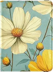 [Amooorous] Beauty Spring Flowers Yellow Daisy Leather decorative waterproof passport holder Travel Documents Organizer Protector Passport Case Travel Documents Wallet Lightweight, beauty spring flowers Yellow