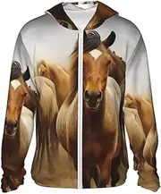 [BWLHJKE] Men's Sun Shirts UPF 50+ Many Horses Sun Protection Hoodie Lightweight Long Sleeve Rash Guard