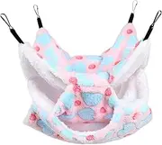 Petmolico Small Pet Cage Hammock, Warm Plush Triple BunkBed Hanging Hammock Bed Cage Accessories for Parrot Sugar Glider Ferret Squirrel Hamster Rat Bedding Hideout Playing Sleeping, Pink Heart