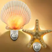 2 Piece Seashell Night Light Sea Animal Light Plug in Seashells and Sea Animal P