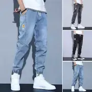 Men Cuffed Jeans Fleece-lined Denim Cozy Plush-lined Men's with Drawstring Waist