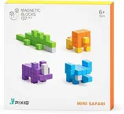 PIXIO Mini Safari Story Series 137pcs Stress Relief Construction Toy, Building Blocks in 8 bit Pixel Art, Animals Figures Desk Toys, Endless Creativity for Kids
