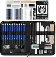 48 Pieces Professional Set of sketching drawing kit with shading book(3 colour paper) Includes Black & white Charcoal Pencils and Graphite Sticks for Artists