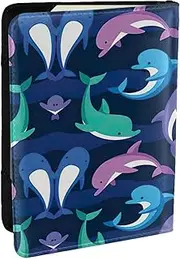 [JEJEA] Dolphin Print Travel Organizer Credit Cards Case Passport BookPassport Holder Cover Wallet forTraveling,, Black, One Size