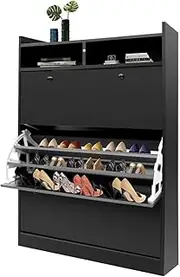 Luxsuite 45 Pairs Wooden Shoe Cabinet Shoes Rack Storage 3 Tier Adjustable Shelves Shoe Footwear Organiser Black