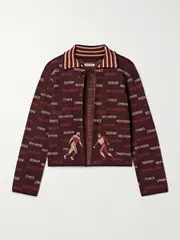 [BODE] BODE - Gridiron Cotton-jacquard Cardigan - Burgundy - small small Burgundy