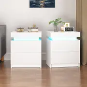 Advwin Bedside Table Set of 2 LED Nightstand 2 Drawers Lift Up Storage White