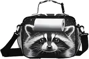Cute Raccoon Paper Insulated Lunch Box for Women Men - Ideal for Work, Picnics - Includes Adjustable Shoulder Strap