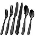 Hammered Silverware Set for 8, Heavy Duty 18/0 Black Flatware Set with Steak ...