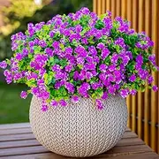 Artificial Flowers for Outdoors UV Resistant - 12 PCS Bundles Faux Fake Outdoor Plants Plastic Flowers Bushes Shrubs No Fade Artificial Greenery Home Porch Stems Outside Window Box Decor(Magenta)