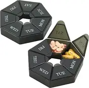 Weekly Pill Organizer - (Pack of 2) 7-Day Pill Container - Arthritis Friendly Portable & Compact Travel Case Daily Compartment Medicine Pills Box for Supplements, Medication, Vitamins and Fish Oils