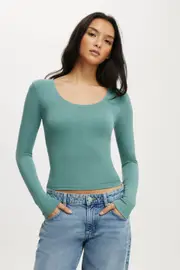 [Cotton On Women] Cotton On Women - Sunday Scoop Neck Long Sleeve - Cloudy jade M CLOUDY JADE