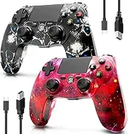 MUZELI 2er-Pack Kabelloser Controller für PS4, Multi-Plattform Controller kompatibel mit PS4/Pro/Slim/PC/iOS/Android/MacOS, mit Dual-Vibration/3,5-mm-Audio-Buchse/empfindlichem Touchpad