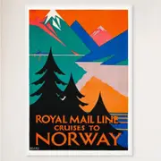 Galrie Royal Mail Line Vintage Cruise Poster to Norway Timeless Travel Art for Home Décor, White Frame, 70 x 100cm (28 x 40inch)