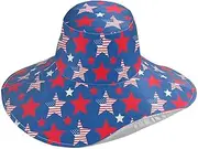 [Yoogain] 4th of July Independence Day Red and Blue Stars Foldable Women Sun Hats for Garden Decorative Sun Shade hat for Curly Hair Women Beach Accessories Gorra la para Mujer, 4th of July Independence Day Red