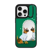 iPhone 16 Pro Mirror Ring Stand Case MagSafe Compatible Checkered German Shepherd Mirror