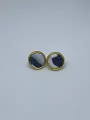 Handmade Polymer Clay Gold Stud Earrings - Granite & white swirl