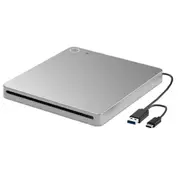 External 3D Blu Ray DVD Drive,USB 3.0 and Type-C Blu Ray CD DVD Drive Player Ultra Slim Slot-in CD DVD Burner Silver