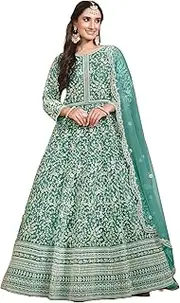 [FASHION BAZAR 365] Women Net Fabric Heavy Embroidered Work Long Anarkali Gown Muslim Wear 9368