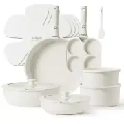 New White 17-Piece Nonstick Granite Cookware Set with Removable Handles