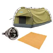 Kings Deluxe Escape Single Swag + Mesh Flooring 3mx3m + 2in1 LED Light & Fan