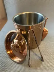 Threshold Hammered Copper Stainless Steel Ice Bucket With Tongs & Scoop NWT