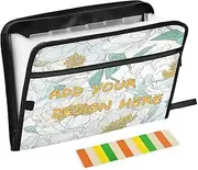 Custom Expandable File Folder 13 Pockets A4 Letter Size Personalized Document Organizer with Zipper Closure for Office Supply Cartoon Peonies Flower White carpeta de
