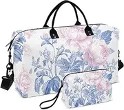[ZRYSMY] Seamless Blue Floral Duffel Bag for Traveling, Travel Bag Gym Bag, with Multiple Interior Pockets Shoulder Weekender Bag for Women Men with Toiletry Bag 20.5L x 1.9W x 13.8H, Multi-Colored, one