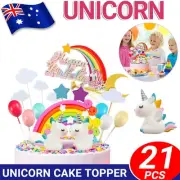 21Pcs/Set Unicorn Cake Topper Kit Cloud Rainbow Happy Birthday Banner Decoration