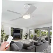 42 Inch White Ceiling Fans with Lights, Downrod Mount, Remote Control, 3CCT