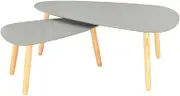 Small Coffee Table Set of 2, Side End Tables for Living Room, Bedroom, Office, Grey Solid Pinewood