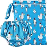 Reusable Swim Nappy with BONUS Wet Bag SMALL 4.5-7kg (0-6mths/Size 000-00) Premium Cloth Baby Boy Swimming Diaper & Matching Wet Bag Set SNEAKY SEAGULLS_S