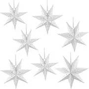 7 Pieces Christmas 3D Paper Stars Hollow Out 7 Pointed Hanging Star Paper Lanterns Lampshade for Christmas Wedding Birthday Party Decorations, 4 Size
