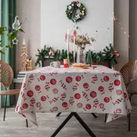 在飛比找蝦皮購物優惠-耶誕桌布 糖果紅色印花節日餐桌布 美式桌巾 滌綸棉麻桌布 長